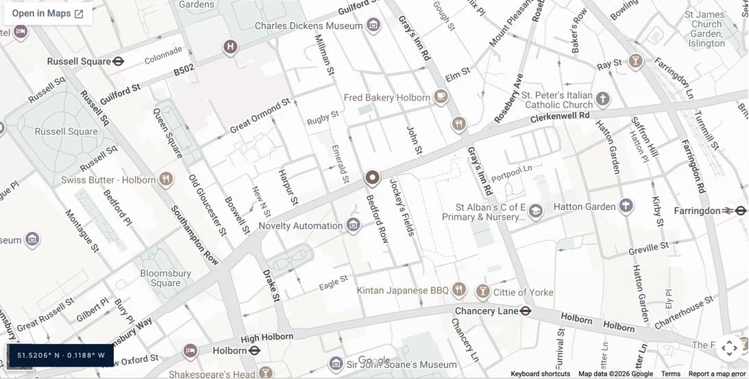Map of Bedford Row, London